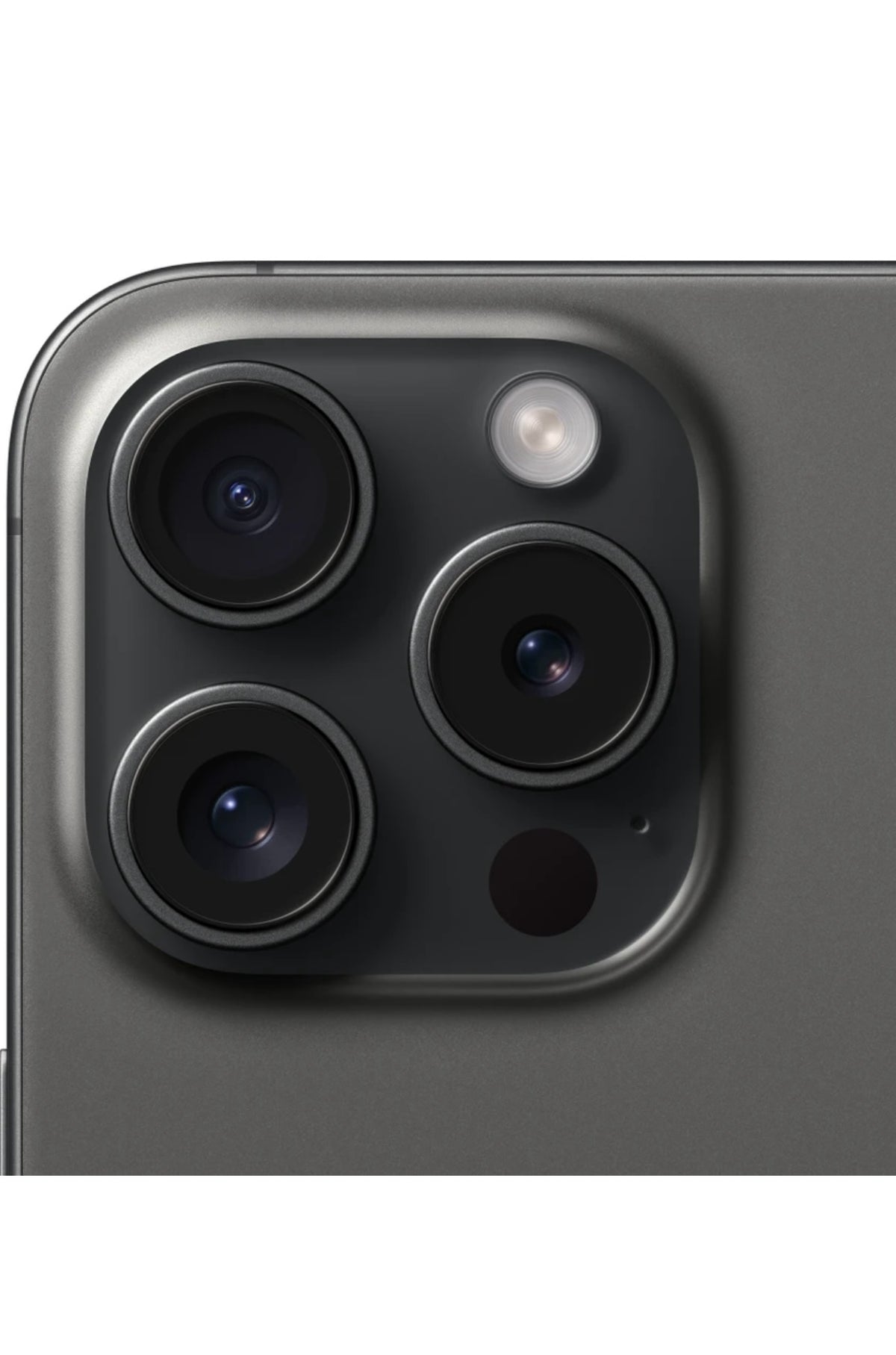 Iphoneio Official premium smartphone featuring a dark titanium triple-lens camera system for professional photography.