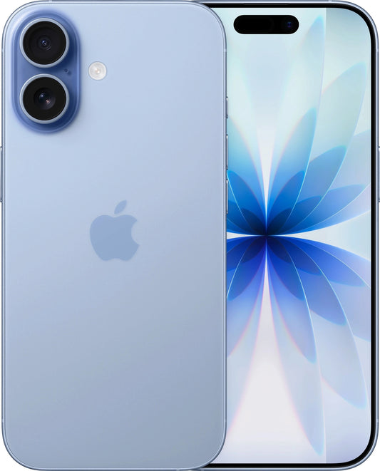 Iphoneio Official Apple iPhone 16 in light blue with a dual-camera system and vibrant high-resolution display