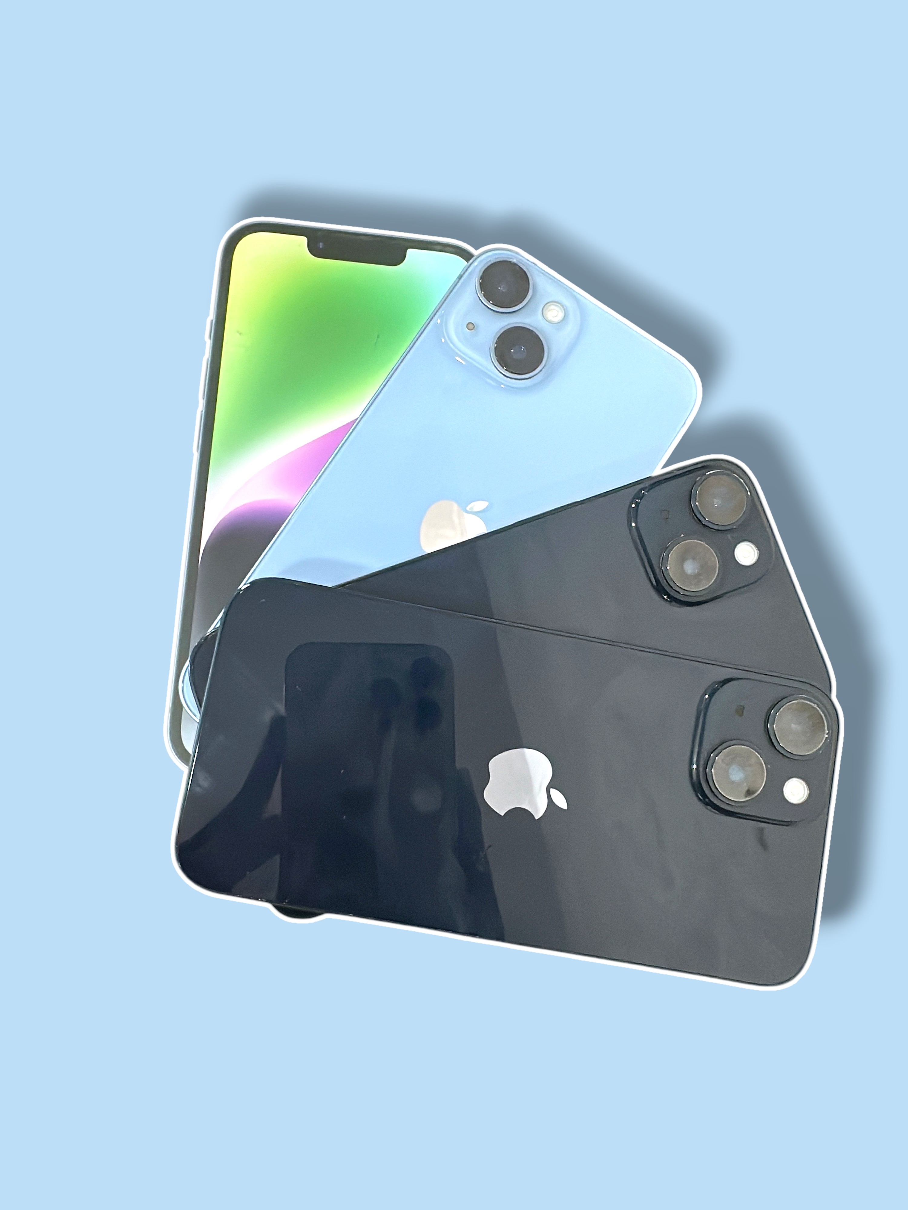 Iphoneio Official premium smartphones in light blue and black with dual-camera systems and original retail packaging