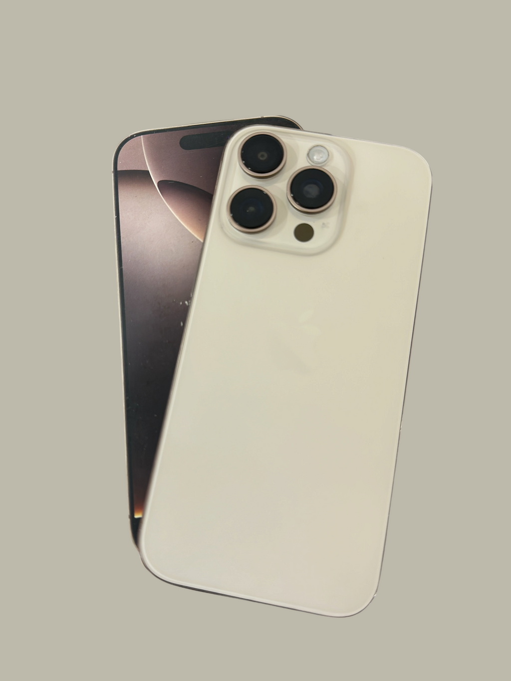 Iphoneio Official premium smartphone in cream with a triple-lens camera system and edge-to-edge display