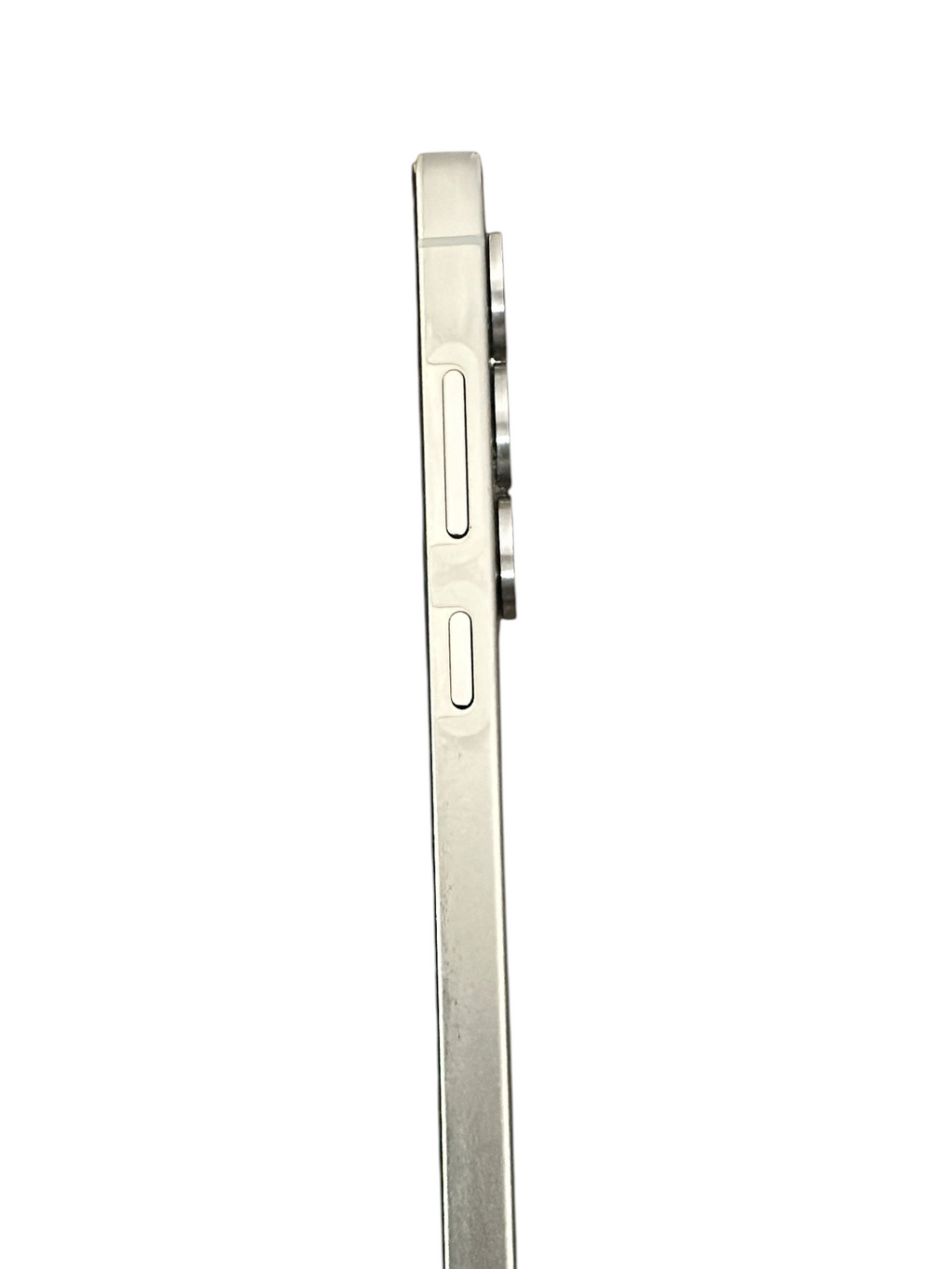 Iphoneio Official Galaxy S25 smartphone side profile showing metallic frame, volume buttons, and camera lens bump