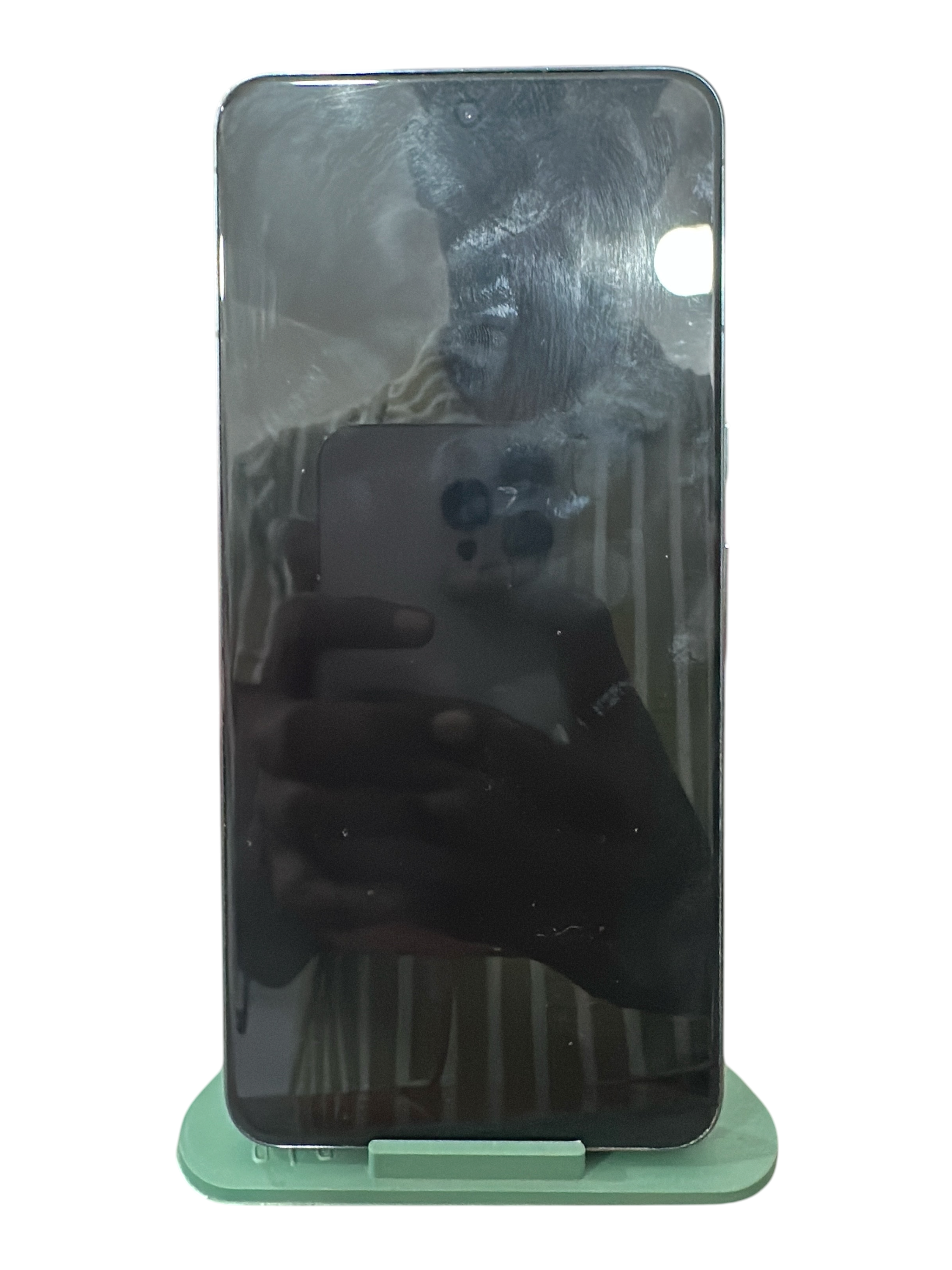 Iphoneio Official Google Pixel 8 Pro smartphone with a high-resolution display on a light green stand