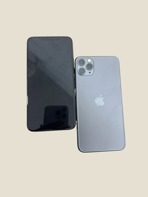 Iphoneio Official iPhone 11 Pro smartphone showing the silver glass back with triple-camera and the black front screen