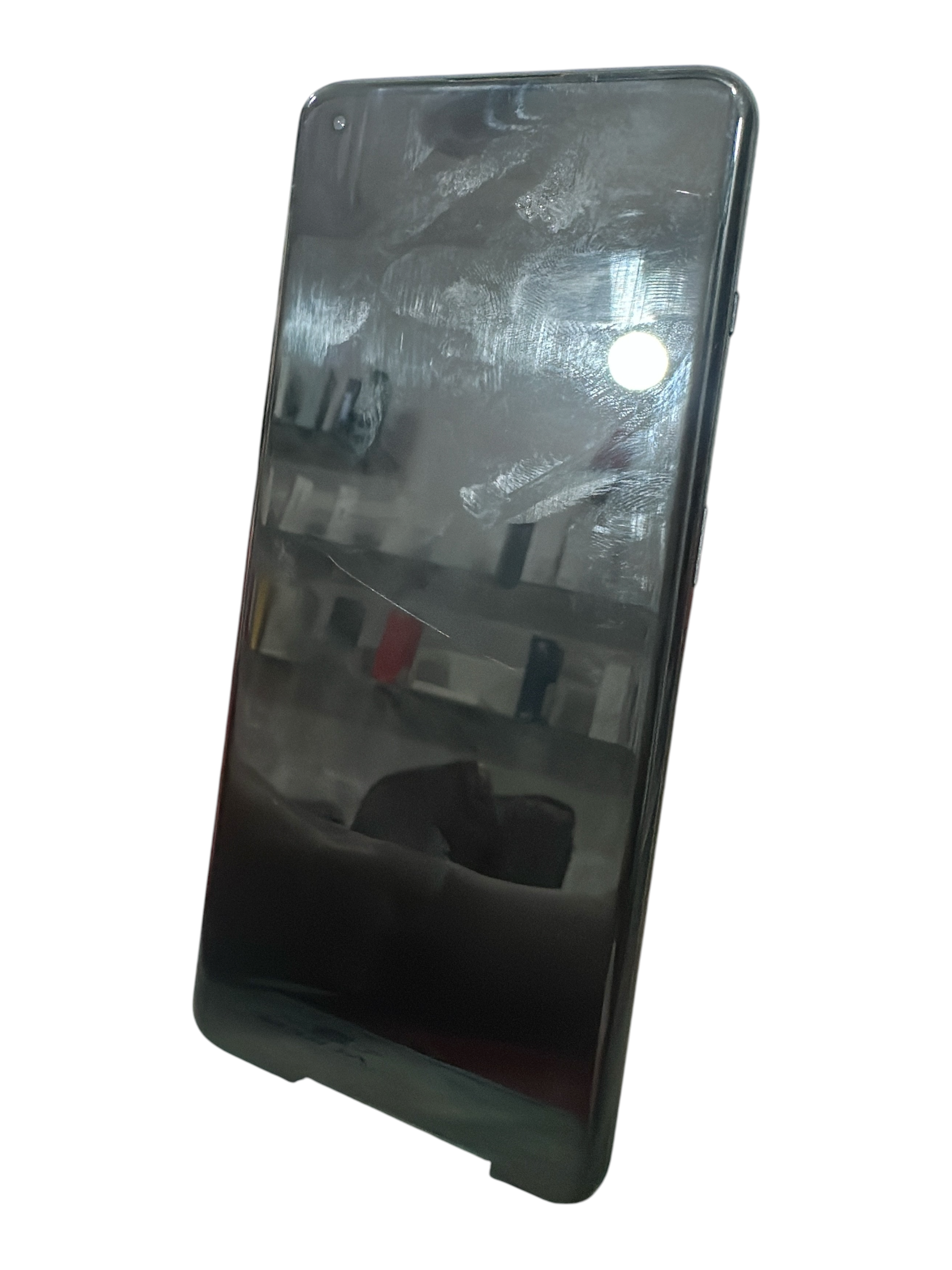 Iphoneio Official OnePlus 10 Pro 5G smartphone with a reflective screen surface against a black background