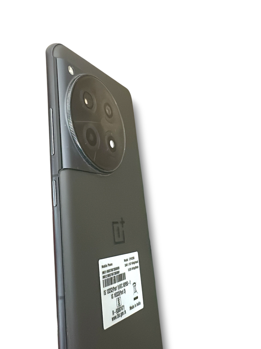 Iphoneio Official OnePlus 12R smartphone in matte black with a prominent circular rear camera module