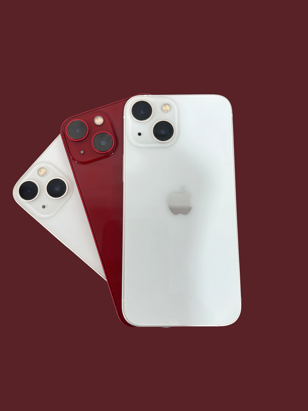 Iphoneio Official premium smartphones in white and red with dual-camera systems and sleek glass back designs.