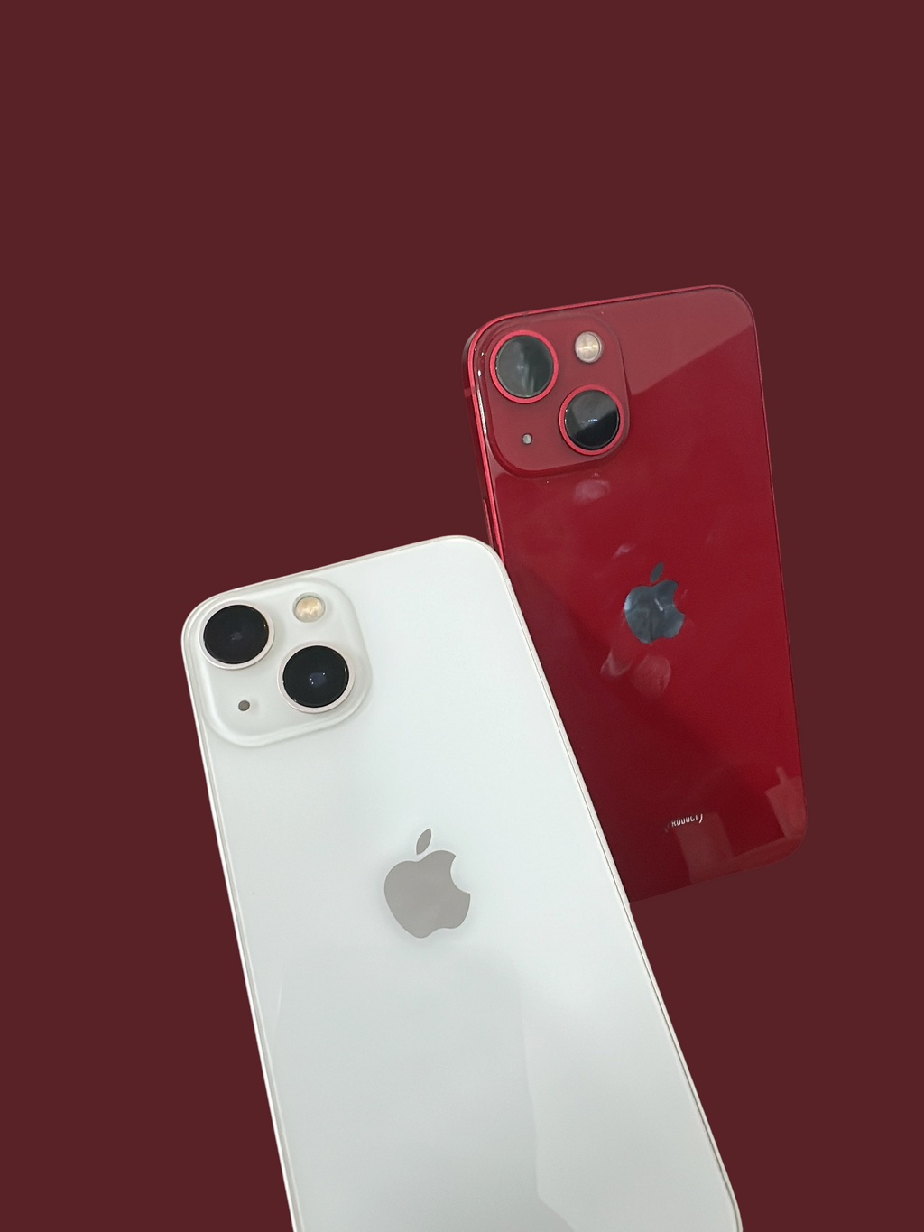 Iphoneio Official premium smartphones in white and red with dual-camera systems and sleek glass back designs.