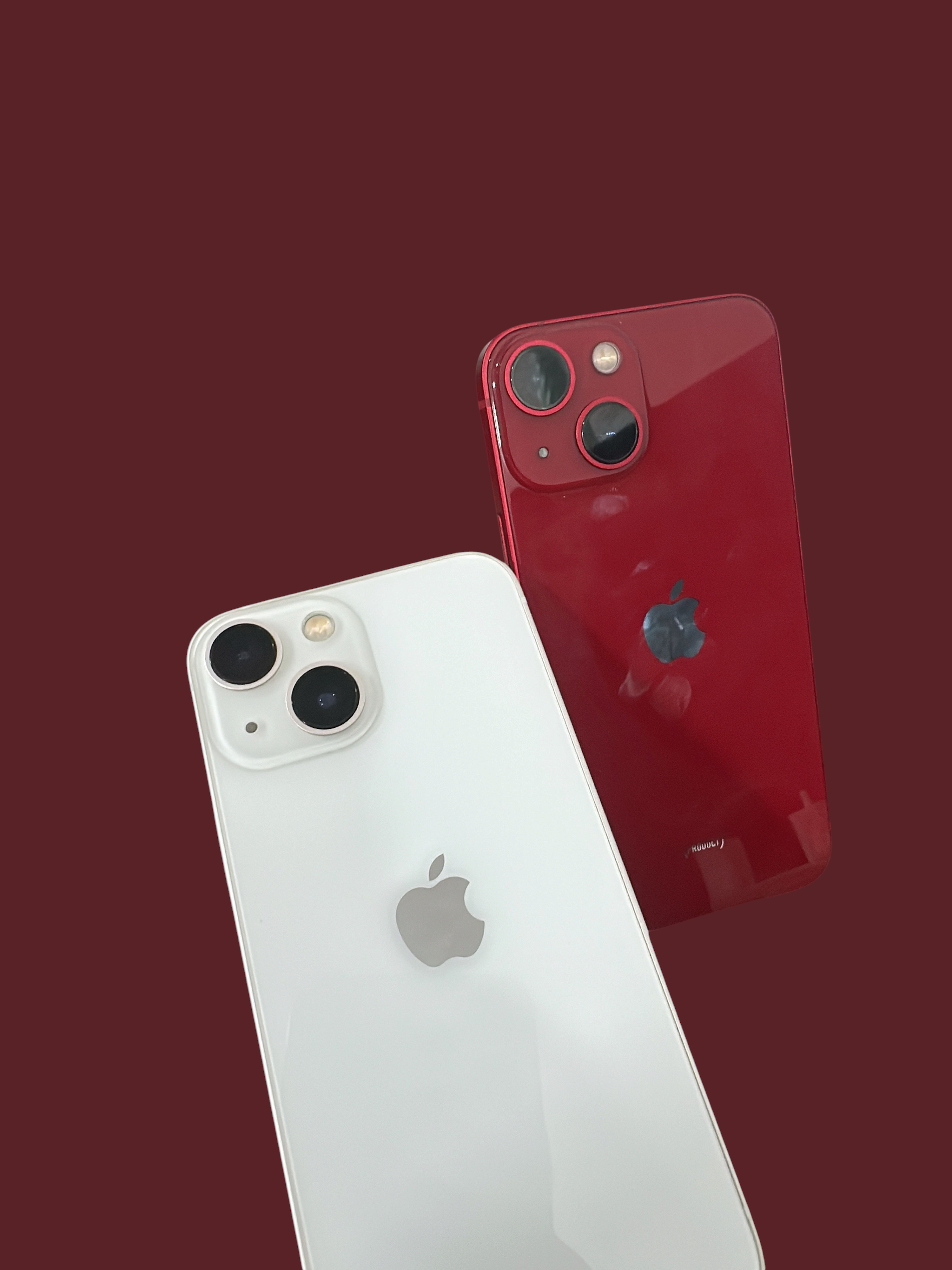 Iphoneio Official premium smartphones in white and red with dual-camera systems and sleek glass back designs.